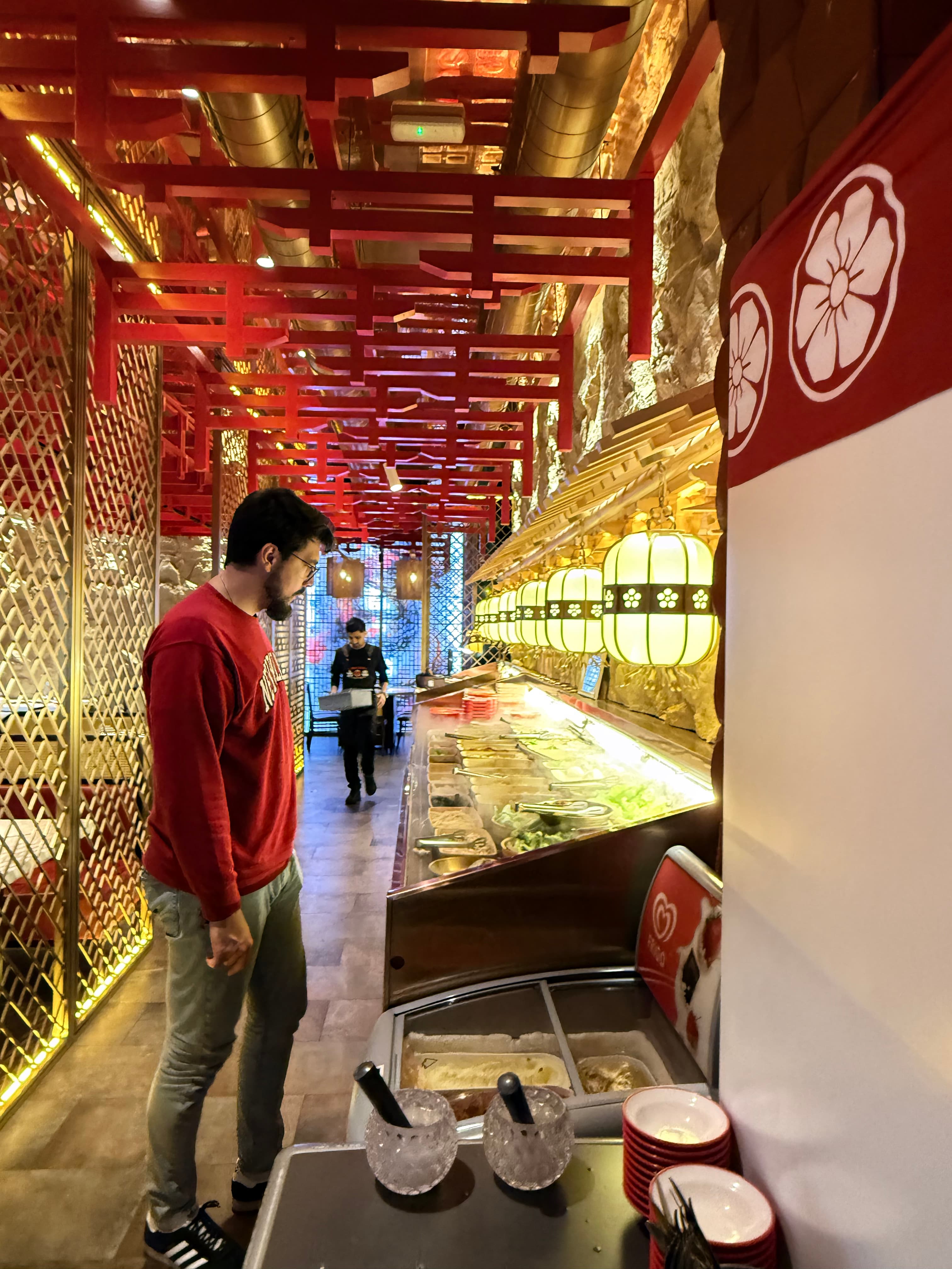 Vegetable and ingredient buffet line at Sukijoy